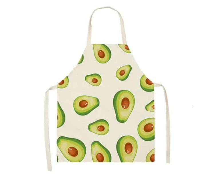Stylish avocado-printed apron for British home cooks and bakers to protect their clothes while adding a touch of personality to the kitchen