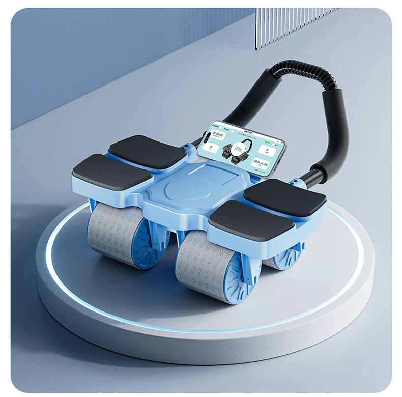 Premium 4-wheel abdominal roller with automatic rebound and mobile app for core strengthening and fitness workout