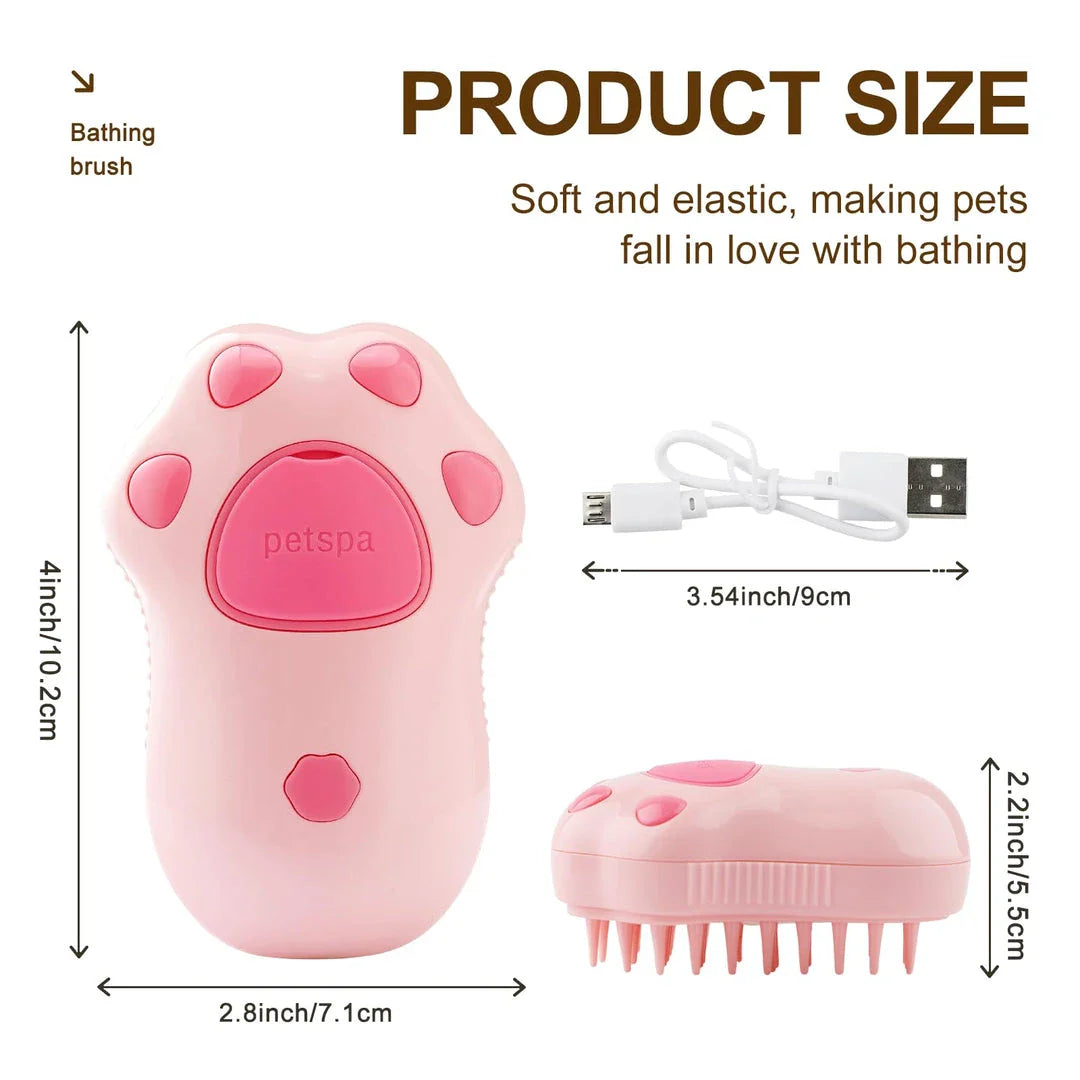 Premium 3-in-1 electric pet grooming tool with steam cleansing technology and soft, rounded bristles for a soothing grooming experience