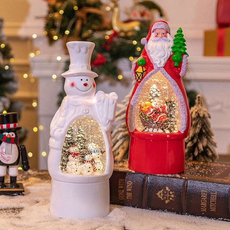 Charming Christmas decoration snowman music box with ambient lighting, creating a cosy winter wonderland atmosphere