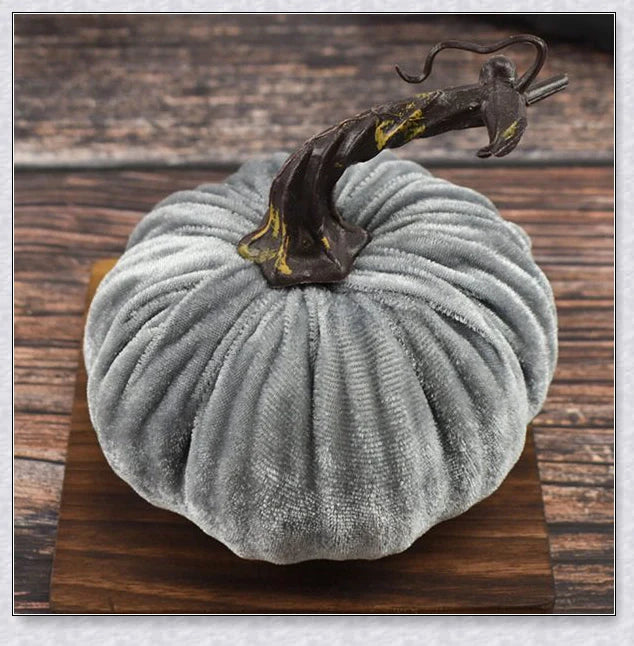 Punki Mini Velvet Halloween Pumpkins in various autumn colours, including orange, burgundy, green, and navy.