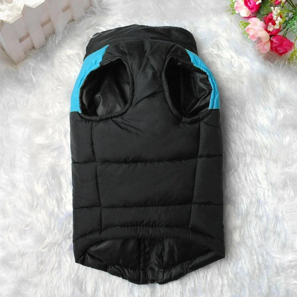 Premium waterproof dog vest with zippered closure, designed to keep your canine companion warm and dry during British autumn and winter adventures.