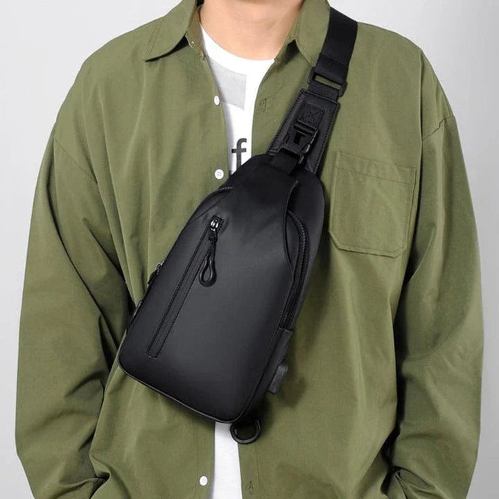 Versatile blue sling crossbody backpack for men with adjustable strap and spacious interior