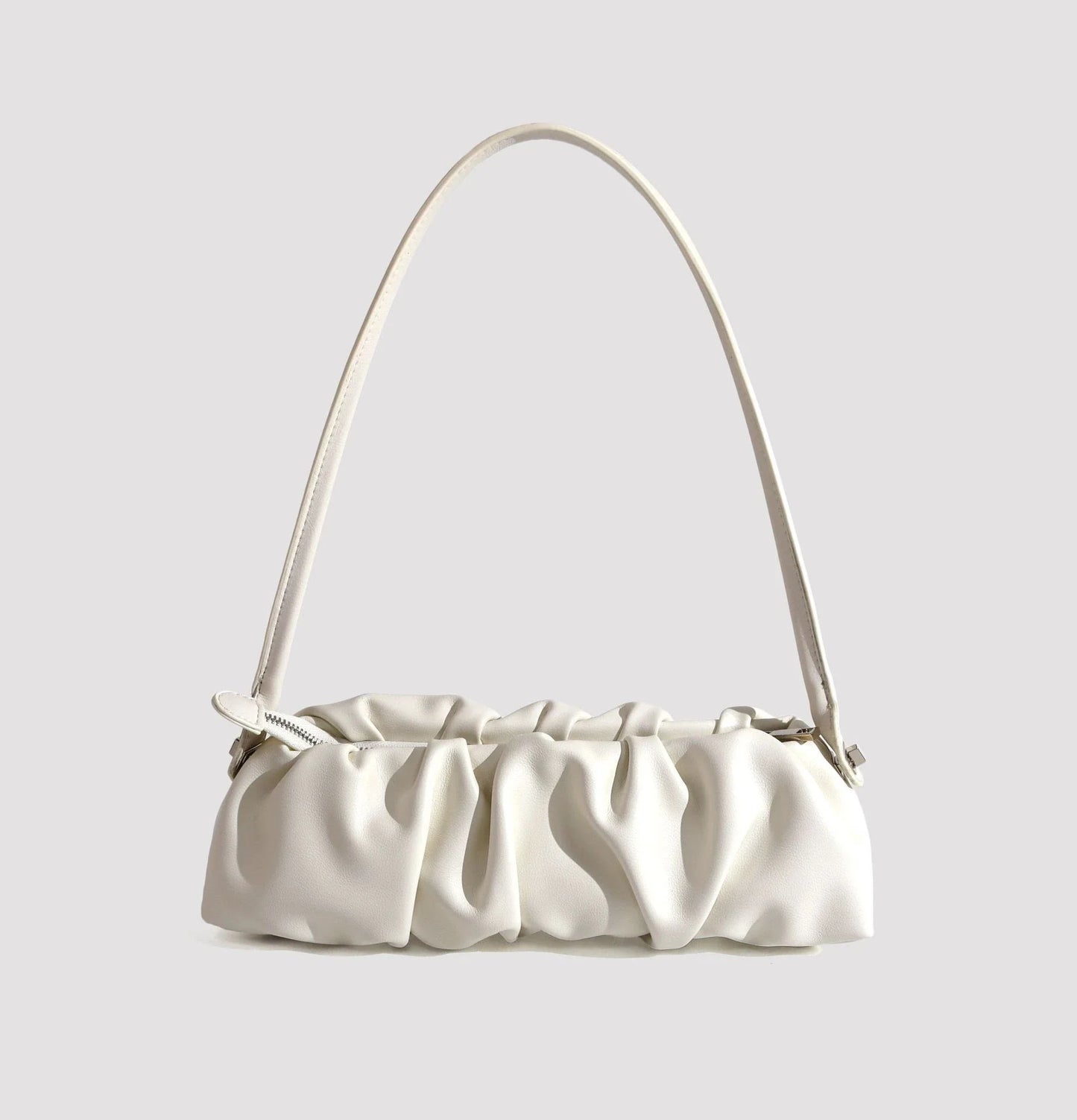 Pleated fashion one-shoulder diagonal handbag in various colours including white, yellow, green, black, and light blue