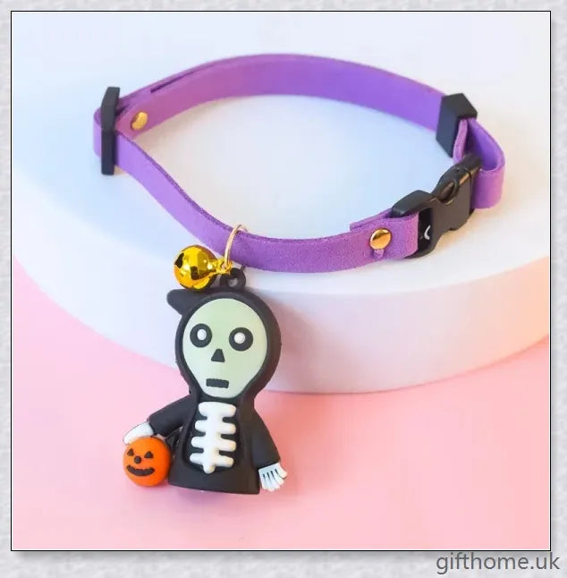 Collaween Halloween Pet Collar Adornment with whimsical cartoon patterns and glow-in-the-dark features