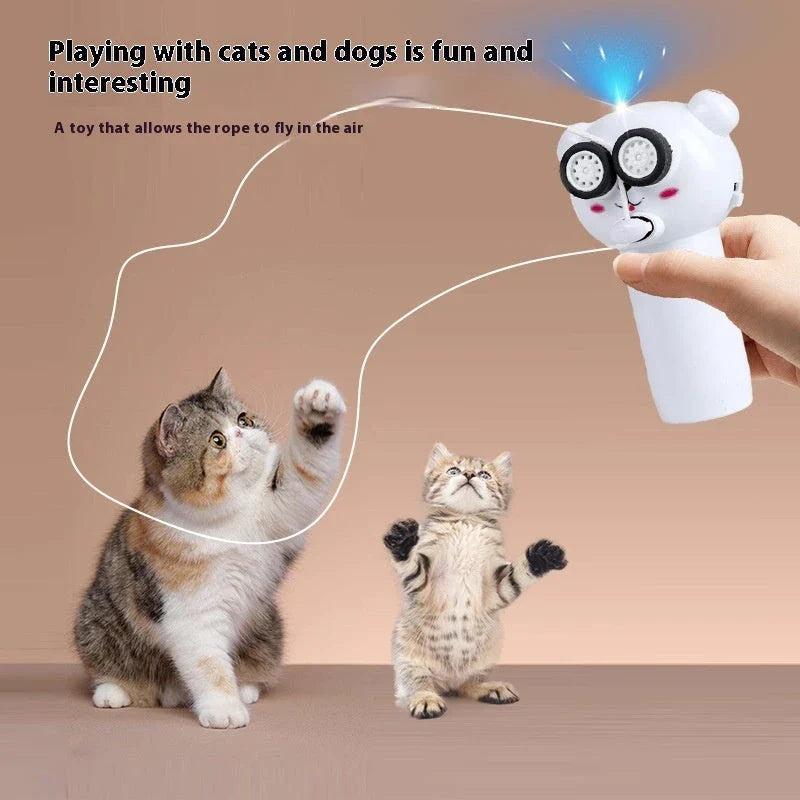 Illuminating rope-driven electric propeller cat toy in blue, with glowing rope and spinning propeller to captivate and entertain your feline companion.