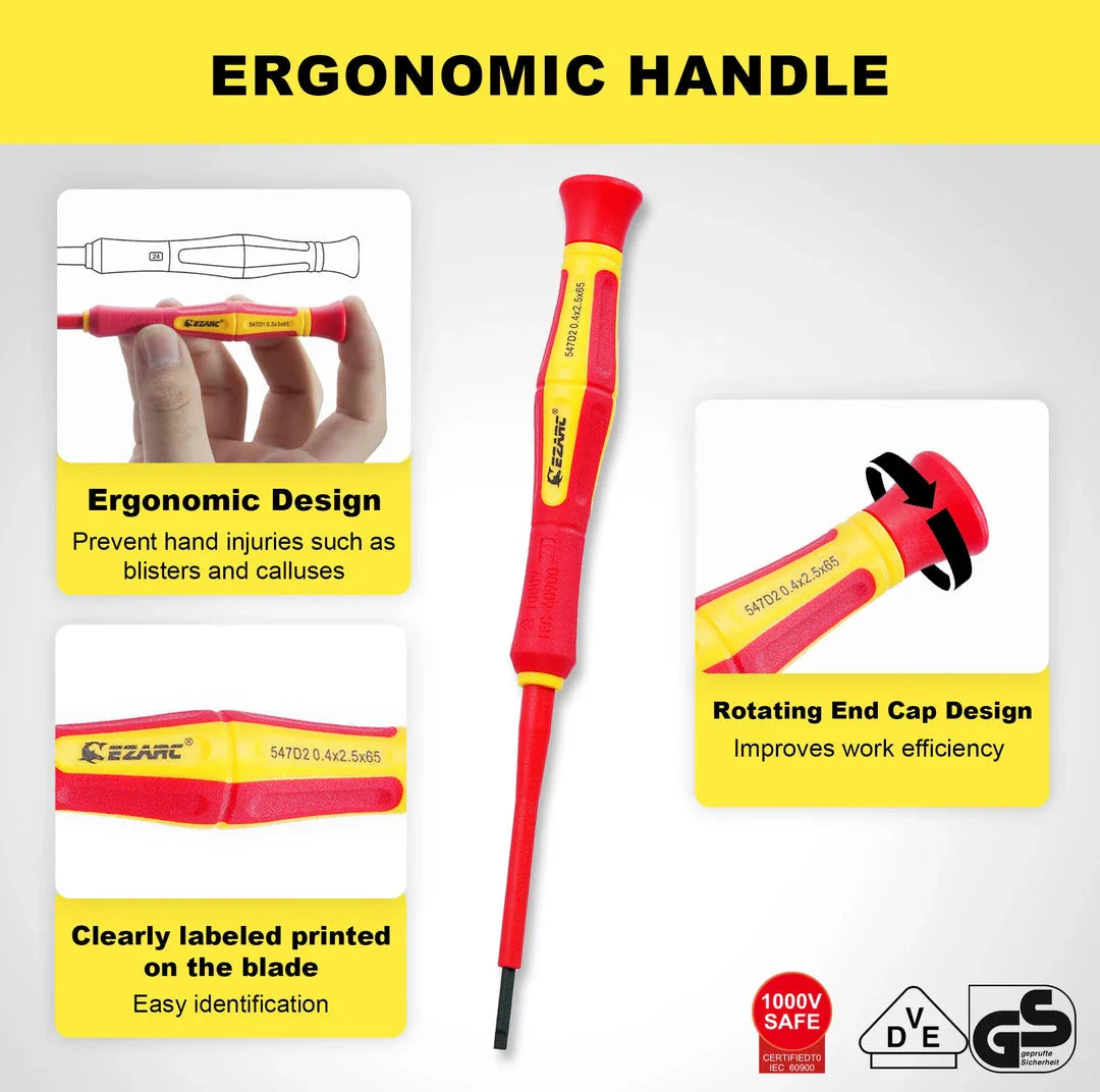 Premium 1000V insulated electrician screwdriver set with S2 steel construction, magnetic tips, and ergonomic non-slip handles for safe and precise electrical work