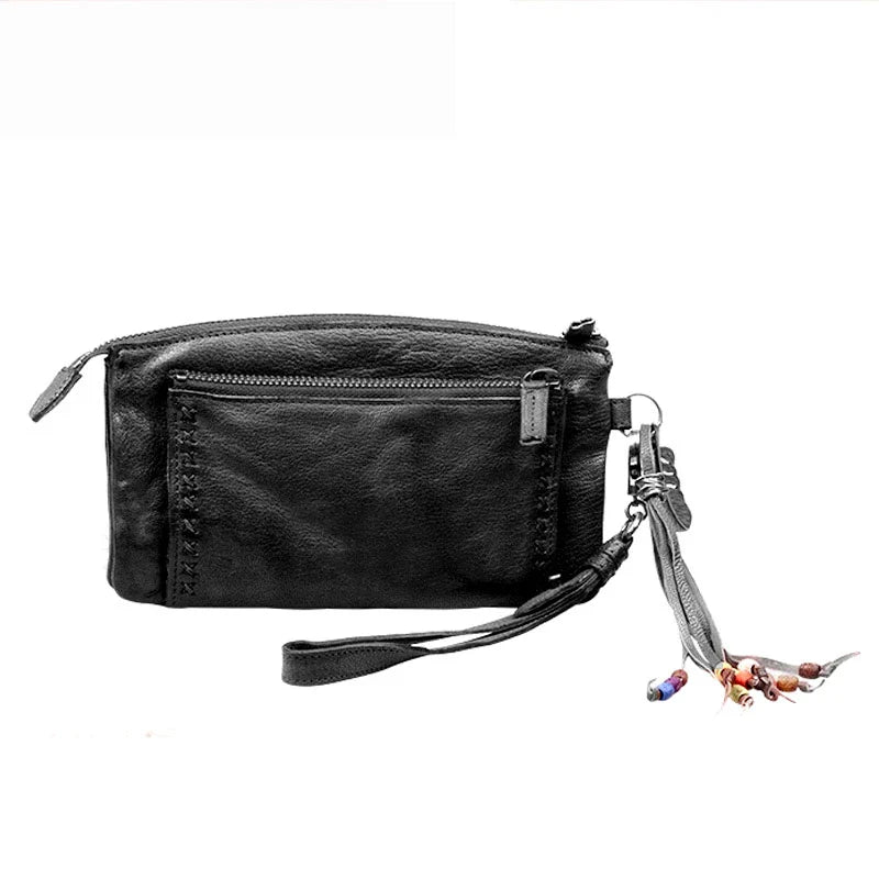 Premium handcrafted vintage leather wallet in classic black colour, featuring a spacious interior with multiple compartments for organised storage.