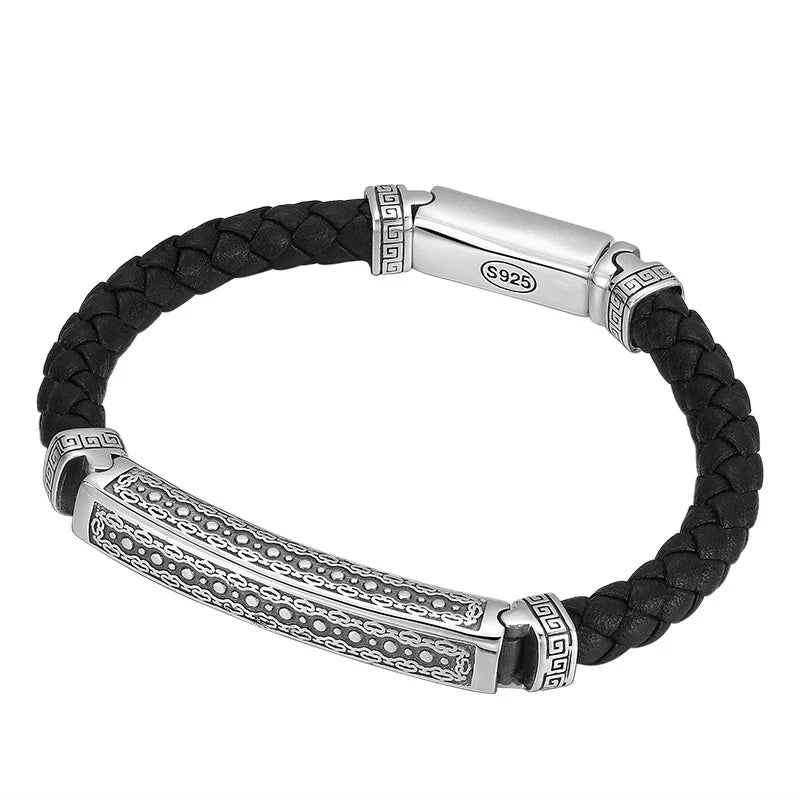 Exquisite hand-woven rope bracelet in 925 silver, featuring an adjustable design for a comfortable fit on both men and women.