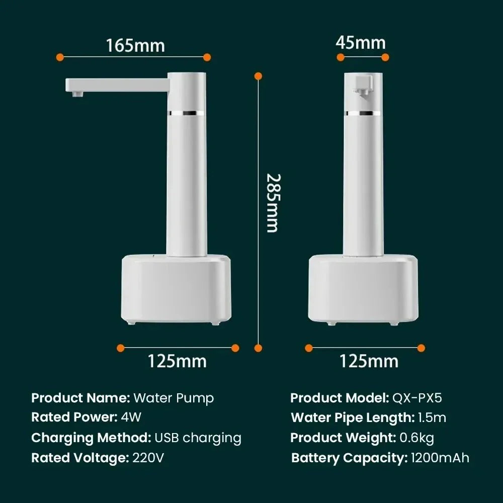 Electric water dispenser with adjustable flow, rechargeable USB power, and dual-use desktop or bucket compatibility