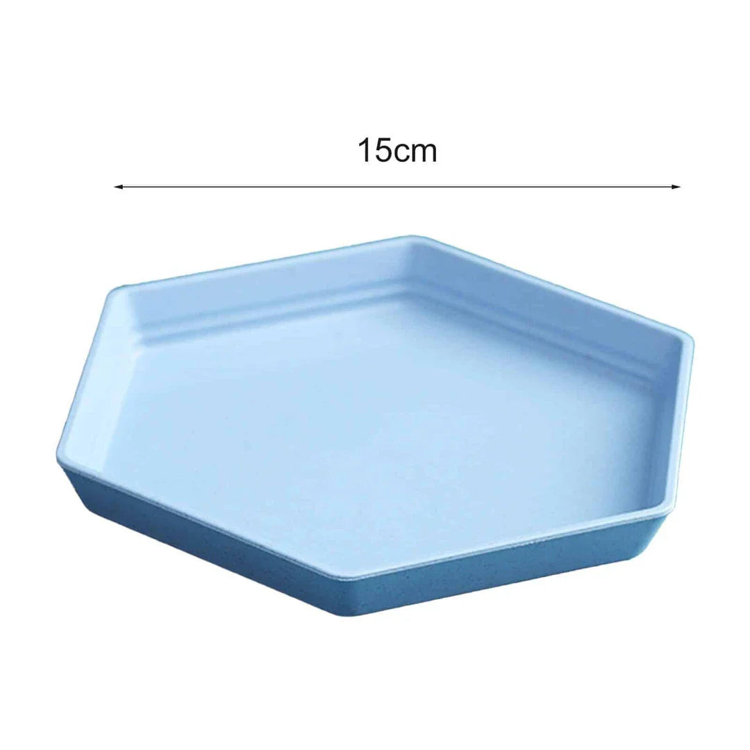 Hexagon-shaped wheat straw plate in a neutral beige colour, showcasing a modern and eco-friendly design