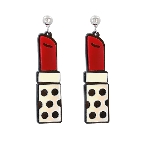 Trendha Red Lipstick Earrings: Striking resin earrings in a bold lipstick design, perfect for adding a touch of modern flair to any outfit.
