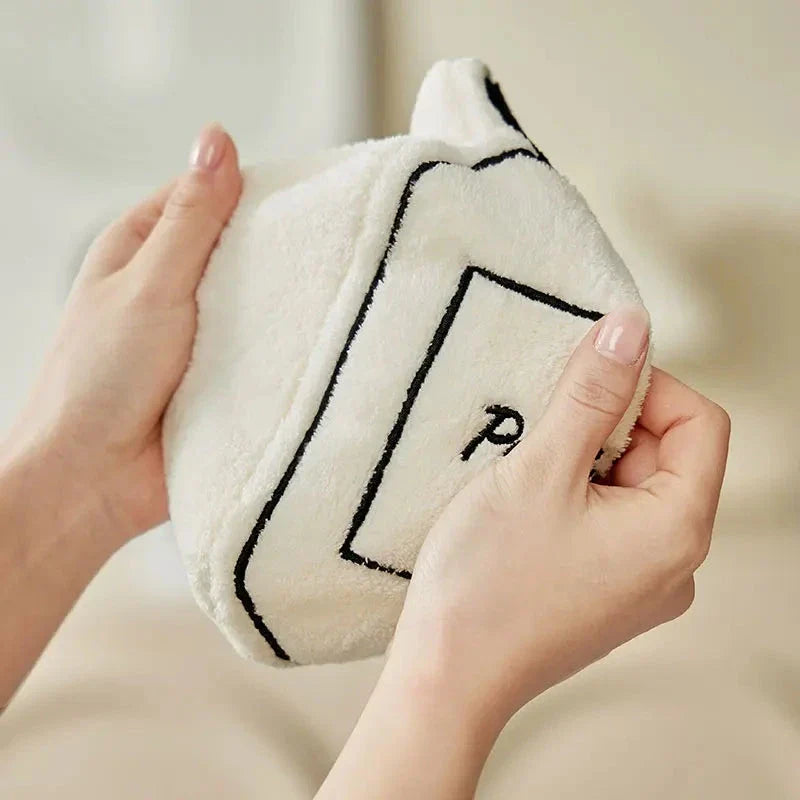 Plush quick-drying hand towel with double-layered construction and hanging design for kitchen and bathroom use
