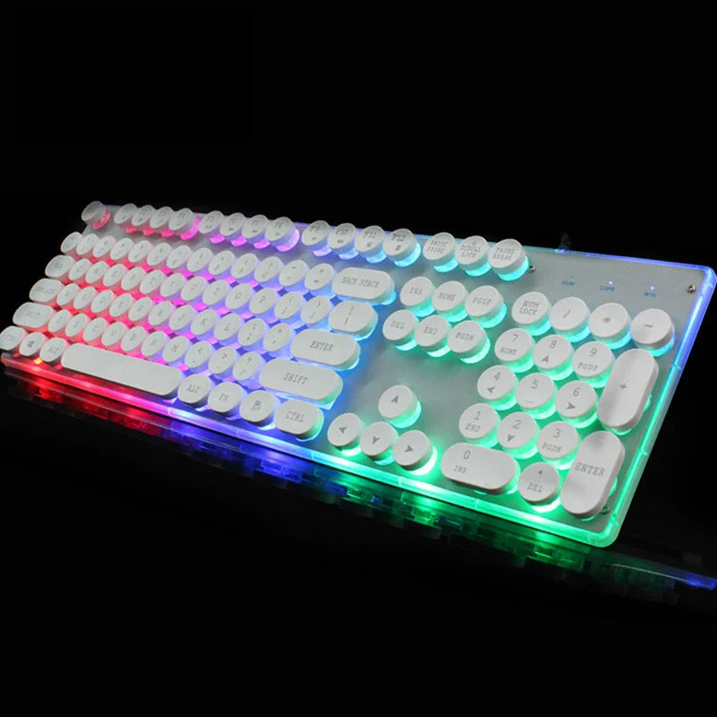 Radiant crystal-like illuminated wired keyboard and mouse combo with sleek, modern design and vibrant backlighting