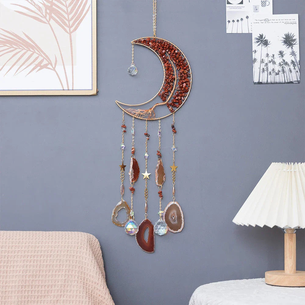 Mesmerising Moon Agate Crystal Pendant Dream Catcher with a stunning array of colourful agate crystals