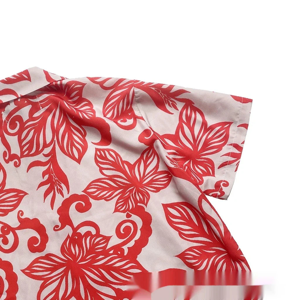 Retro Red Vine Printed Short-Sleeve Shirt for Men - Stylish British Fashion Garment with Vintage Inspired Design