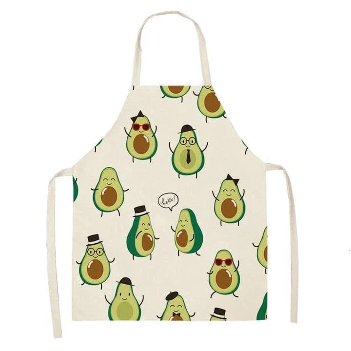 Stylish avocado-printed apron for British home cooks and bakers to protect their clothes while adding a touch of personality to the kitchen