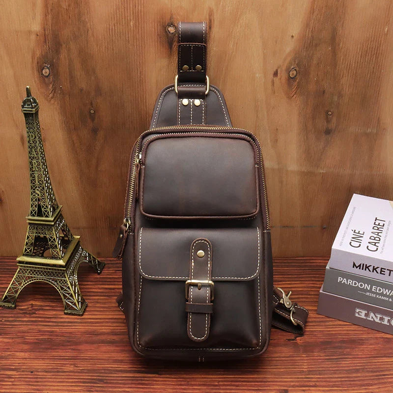 Premium handcrafted cow leather one-shoulder messenger bag for men in vintage brown colour