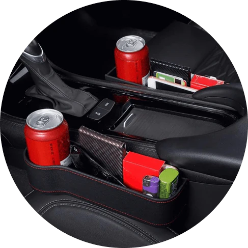 Dual Car Seat Organiser Set with various compartments and storage spaces for keeping car essentials organised