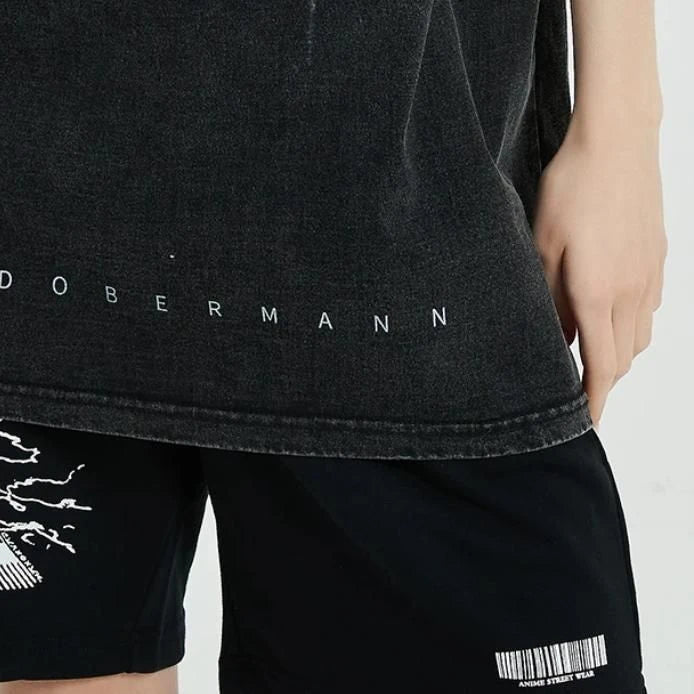 Oversized vintage-style hip hop streetwear t-shirt with a bold Doberman dog graphic, made from premium 100% cotton for all-day comfort and a relaxed, urban look.