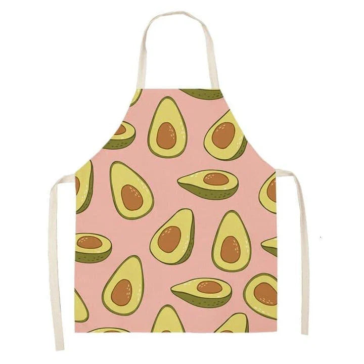 Stylish avocado-printed apron for British home cooks and bakers to protect their clothes while adding a touch of personality to the kitchen