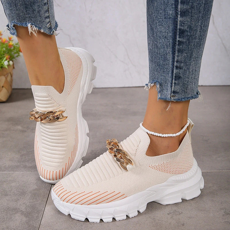 Stylish mesh trainers for women with a breathable, comfortable design and chunky muffin heel