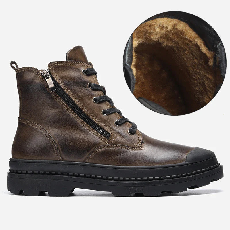 Premium black outdoor work boots with pointed toe, Martins-inspired design, and antiskid sole for British workers