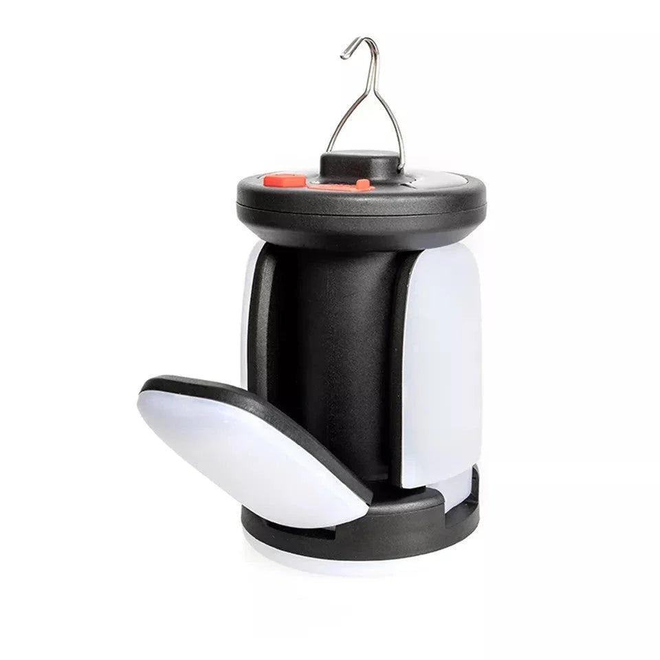 A 1000 lumen rechargeable solar LED camping lantern with a foldable design and versatile lighting modes