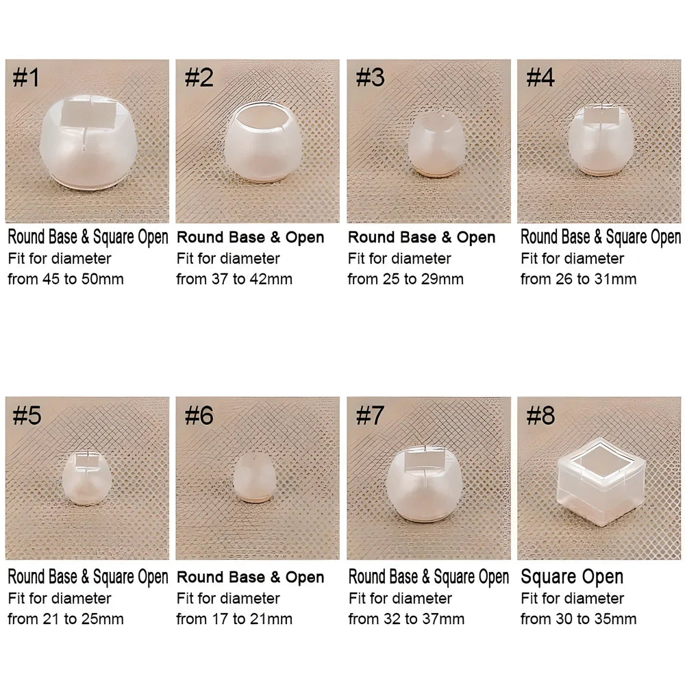 Premium furniture leg protectors in various styles, designed to safeguard floors from scratches and scuffs while enabling easy furniture movement.