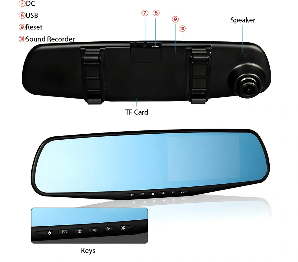 Premium 1080P HD Car Dash Cam with 4.3-Inch Digital Display - Discreet Rear-View Mirror Mount, Wide 170-Degree Viewing Angle, Automatic Collision Detection