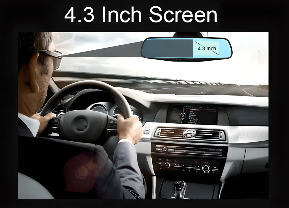 Premium 1080P HD Car Dash Cam with 4.3-Inch Digital Display - Discreet Rear-View Mirror Mount, Wide 170-Degree Viewing Angle, Automatic Collision Detection