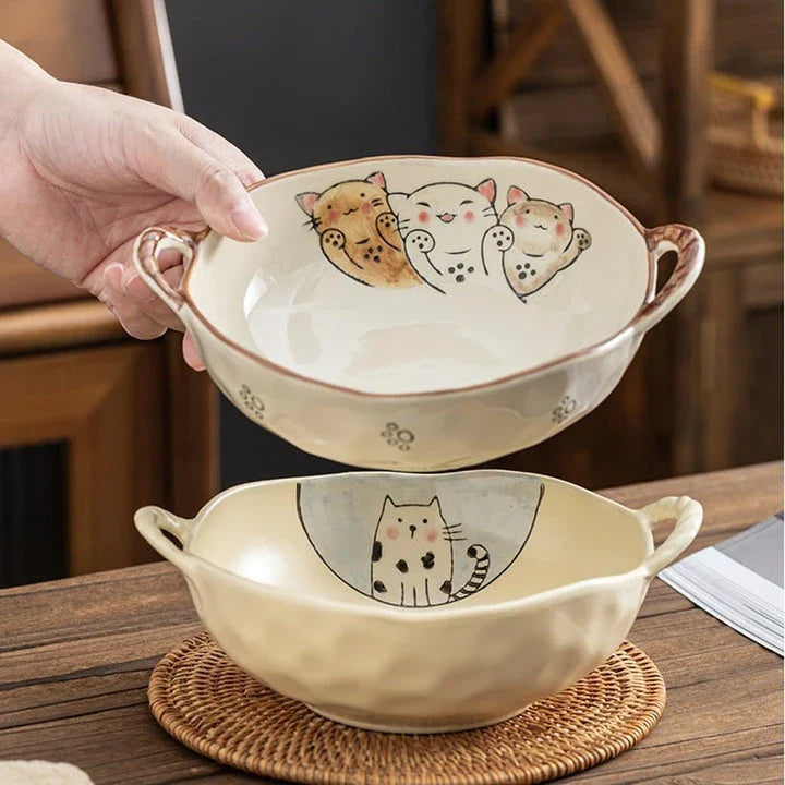 Cat-themed ceramic soup bowl with handle, perfect for serving a variety of dishes in British homes