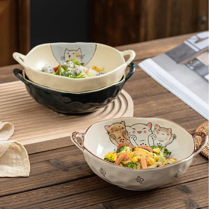 Cat-themed ceramic soup bowl with handle, perfect for serving a variety of dishes in British homes