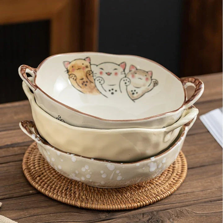 Cat-themed ceramic soup bowl with handle, perfect for serving a variety of dishes in British homes