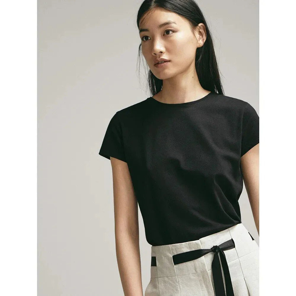 Elegant British cotton short sleeve women's t-shirt in classic solid grey colour