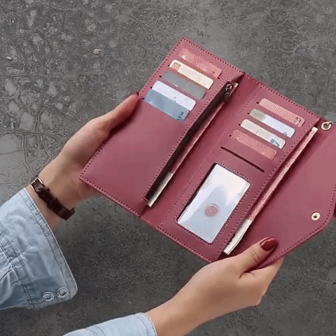 GEONYIEEK™ Women's Long Leather Wallet in various colours, featuring a sleek design, decorative tassel, and multiple storage compartments