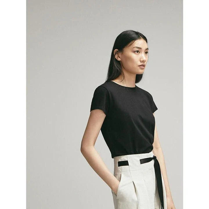 Elegant British cotton short sleeve women's t-shirt in classic solid grey colour