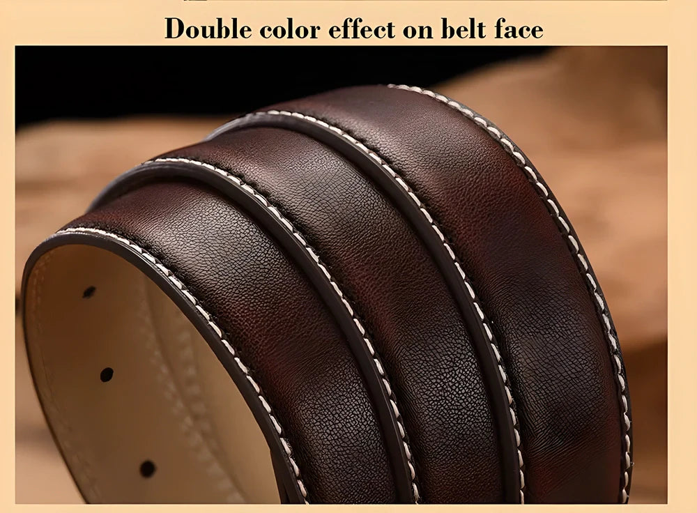 Kaven Peter Luxury Genuine Leather Belt for Men in Dark Brown, showcasing the premium leather strap and stylish double-colour design