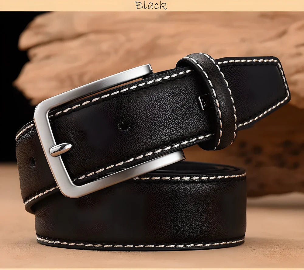 Kaven Peter Luxury Genuine Leather Belt for Men in Dark Brown, showcasing the premium leather strap and stylish double-colour design