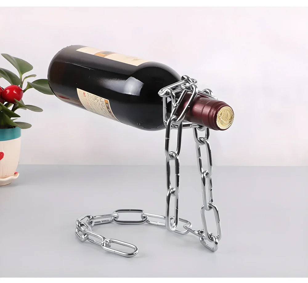 Levitation™ Floating Metal Chain Wine Rack - Elegant wine holder that appears to defy gravity