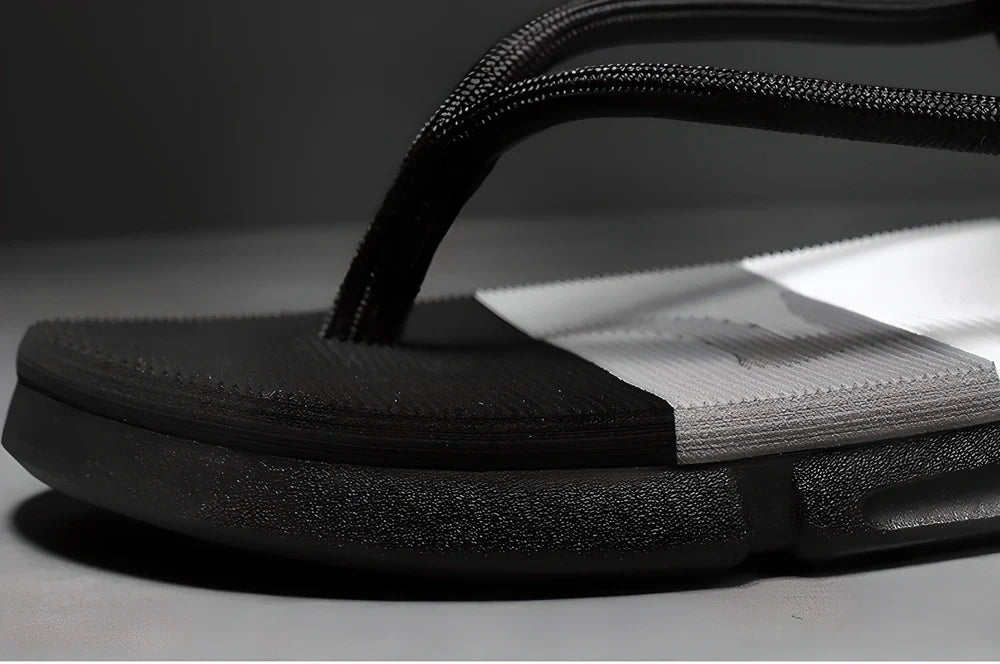 A pair of versatile 2-in-1 lightweight and durable sandals/flip-flops in black, army green, and dark blue colours