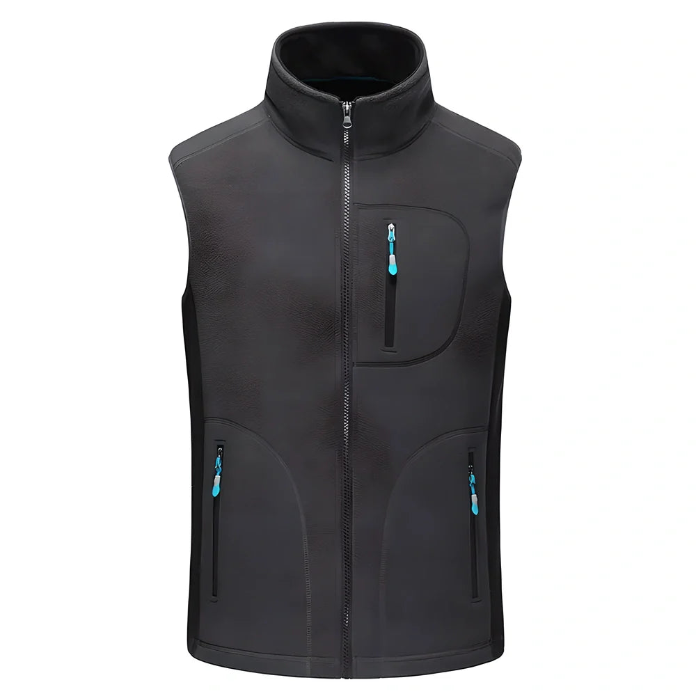 Outdoor Sleeveless Fleece Vest Jacket in blue, green, black, and red colours with size options from L to 4XL