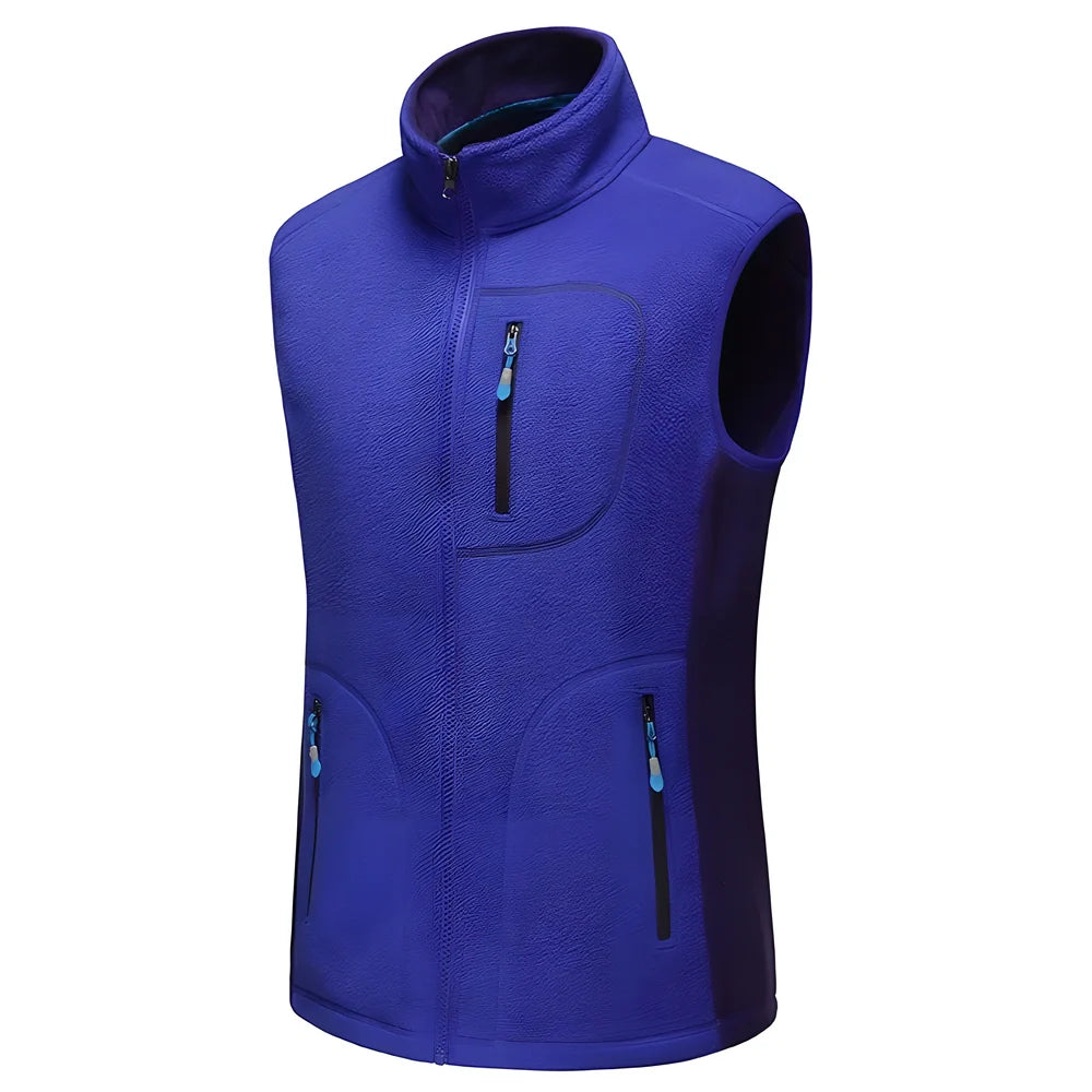 Outdoor Sleeveless Fleece Vest Jacket in blue, green, black, and red colours with size options from L to 4XL
