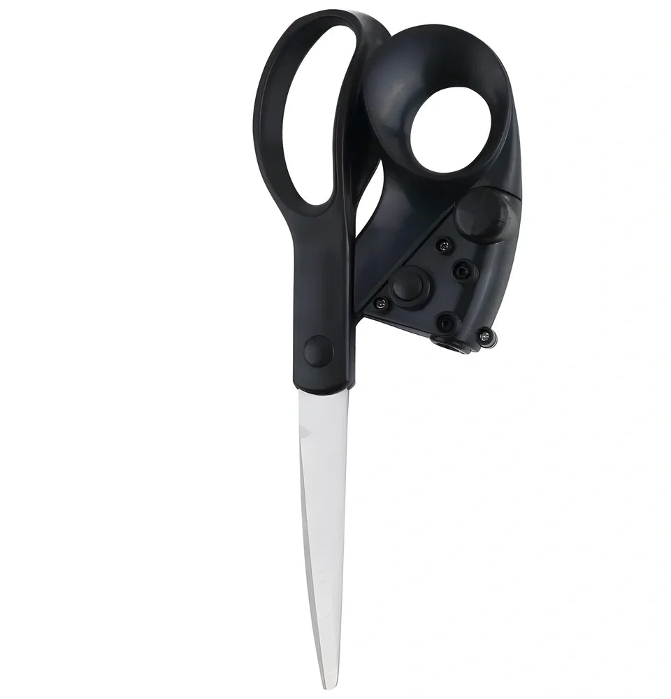 Professional laser-guided scissors with stainless steel blades and a lightweight aluminium body for precise, effortless cutting