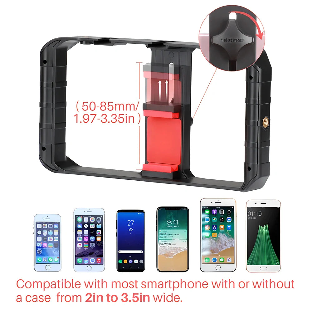 A sturdy, aluminium alloy smartphone video rig with accessories for professional-quality video and photography