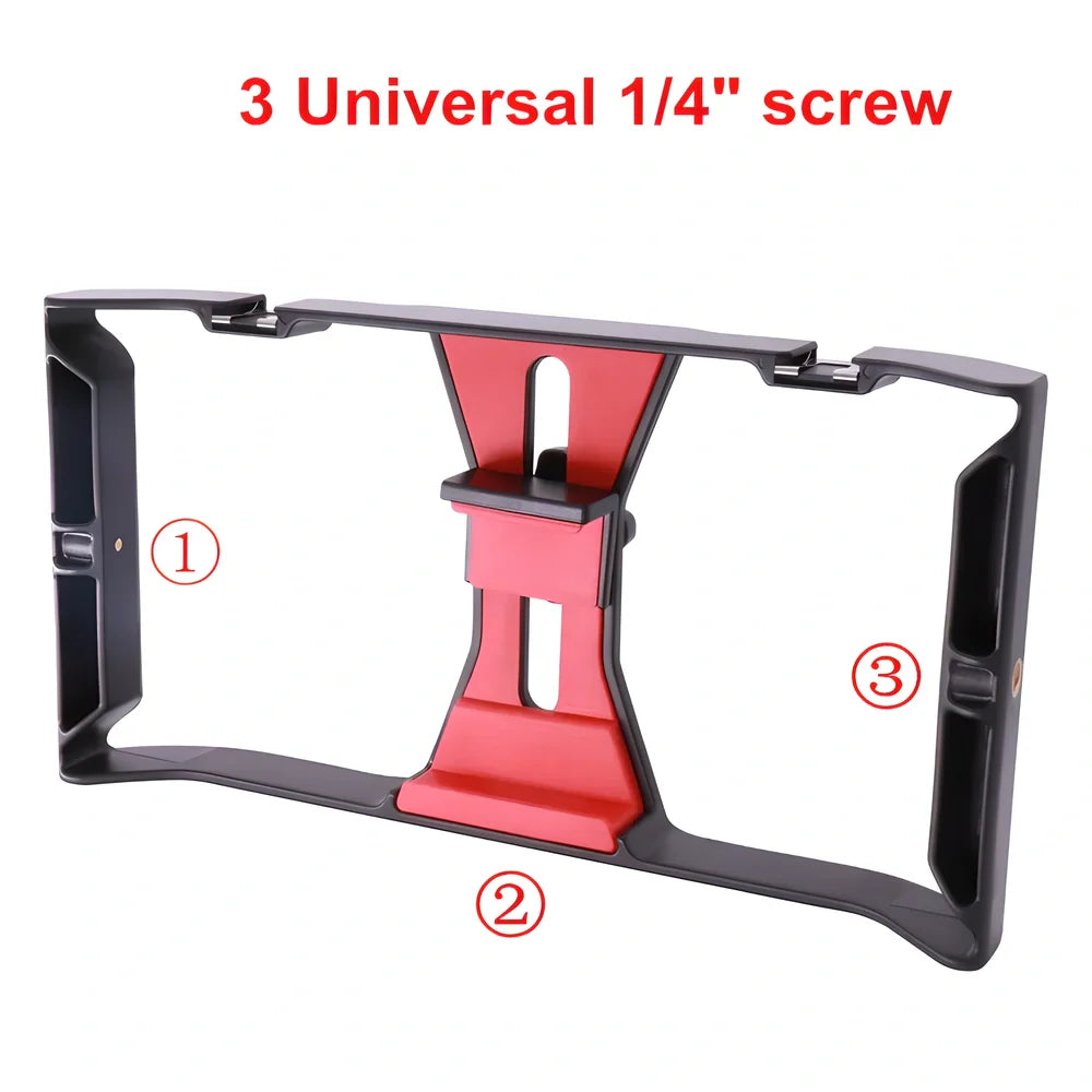 A sturdy, aluminium alloy smartphone video rig with accessories for professional-quality video and photography