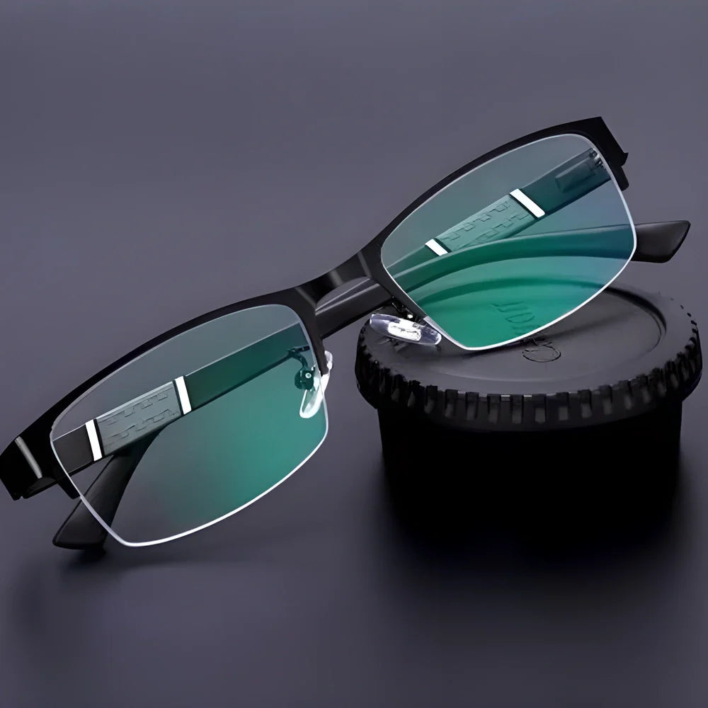 YCCRI Half-Frame Prescription Reading Glasses with adjustable silicone nose pads and mirrored lenses for clear, comfortable vision