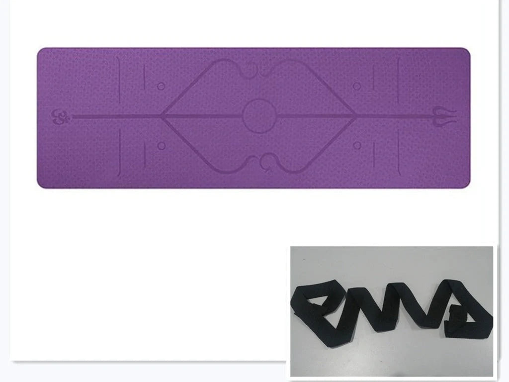 Non-slip TPE yoga mat with position lines for beginners, available in multiple colors