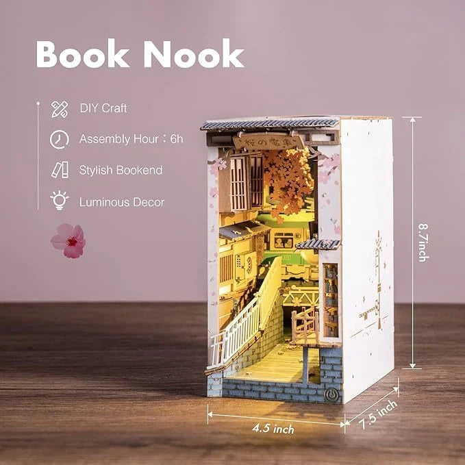 ROBOTIME Rolife DIY Book Nook Kit with LED Light, a decorative 3D puzzle for bookshelves