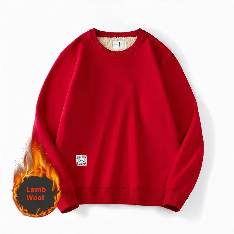 Cozy fleece pullover sweatshirt for men in a variety of colors including apricot, navy blue, red, black, light blue, burgundy, light gray, and dark gray